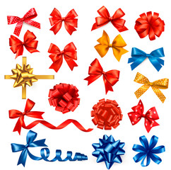 Poster - Big collection of color gift bows with ribbons. Vector illustrat