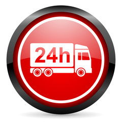 Aufkleber - delivery 24h round red glossy icon on white background