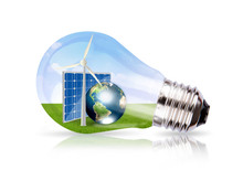 Light Bulb With Wind Turbine,solar Cell And Earth Inside (Elemen