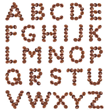 Alphabet made from coffee beans.
