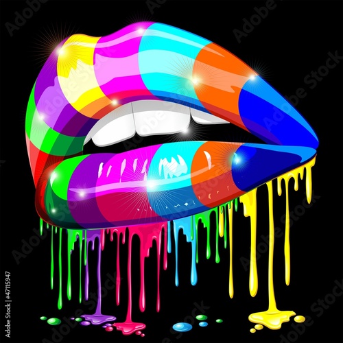 Fotografie, Obraz Sensual Lips Psychedelic Paint-Bocca Sensuale Psichedelica