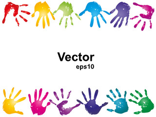 Vector conceptual human hand paint print frame