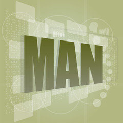 Poster - words man on digital screen, social concept