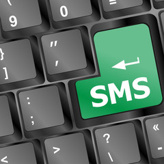 Poster - social media key with sms text on laptop keyboard