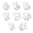 Coloring Alphabet for Kids,S to Z