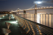 Bay Bridge at Full Moon Night from pier in San Francisco