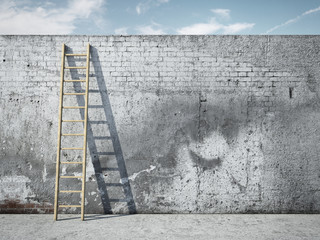 Ladder on wall in front of sky