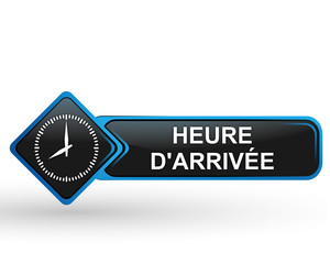 Sticker - heure d'arrivée sur bouton web carré design bleu