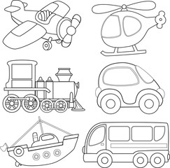 Cartoon transport. Coloring book.