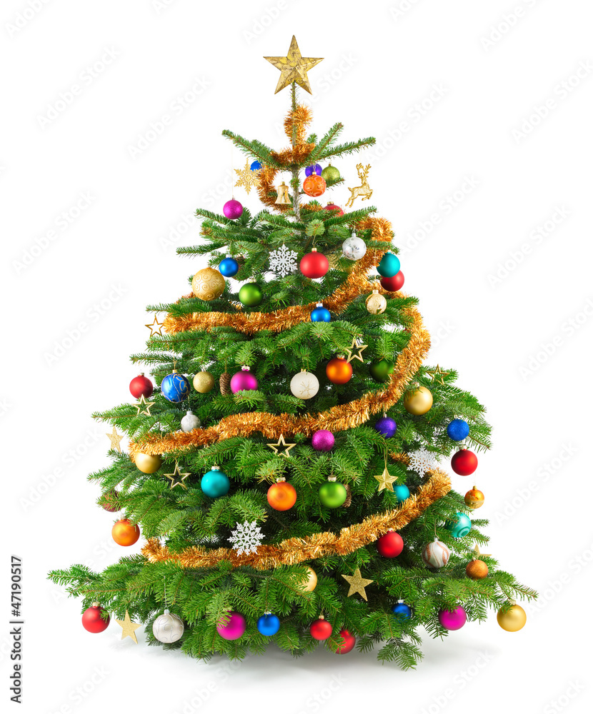 Dichter, bunt geschmückter Weihnachtsbaum Stock Photo