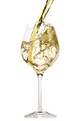 Poster - white wine pouring splash, isolated