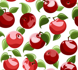 Wall Mural - Vector seamless background with red apples and leaves.