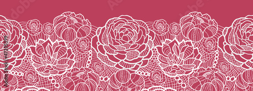 Fotomural Vector red lace flowers elegant horizontal seamless pattern