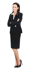 Full body of happy businesswoman, on white