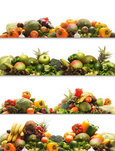 A Collage Of Fresh And Tasty Fruits And Vegetables On White