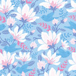 © Oksancia - Vector birds among blossoms elegant seamless pattern background