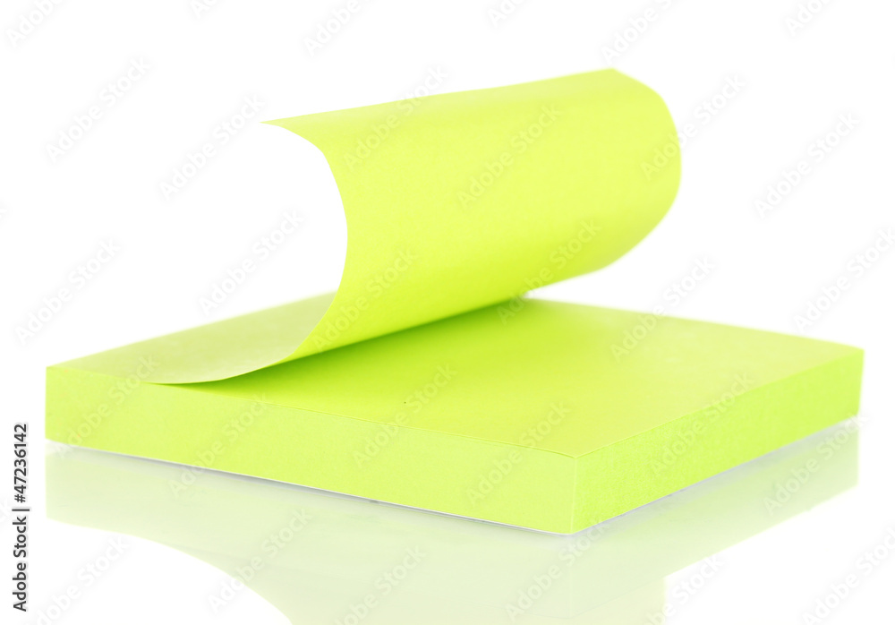Green sticky notes isolated on white