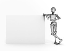 Metallic 3d Person Holding A Blank White Board