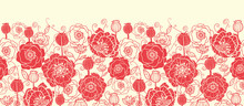 Vector Red Poppy Flowers Horizontal Seamless Pattern Ornament