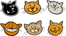Cartoon Funny Cats Heads Set