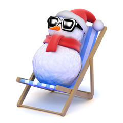 Fototapete - Snowman relaxes in a deckchair