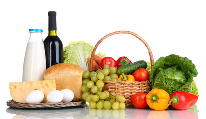 Fototapete - Composition with vegetables and fruits in wicker basket