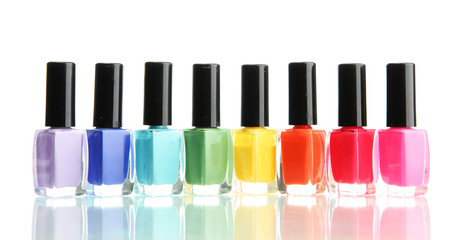 Wall Mural - Group of bright nail polishes isolated on white