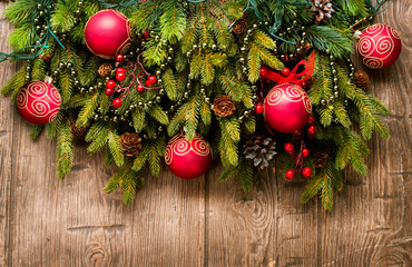 Wall Mural - Christmas Decoration Over Wooden Background