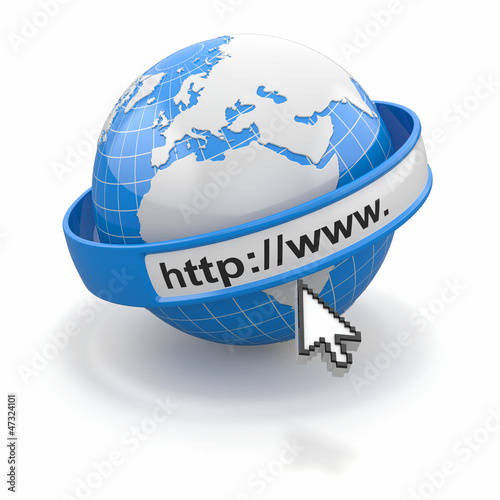 Fotografie, Obraz Concept of internet browser. Earth and cursor