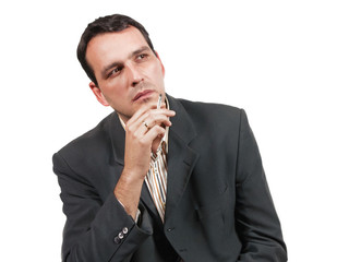 Businessman thinking and smoking cigarette