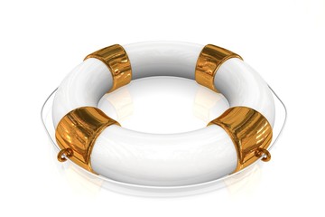 Gold life buoy with rope isolated