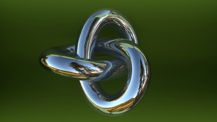 chrome torus knot on dark green background