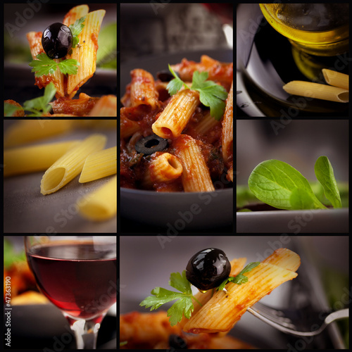 Naklejka na meble Penne with olives collage