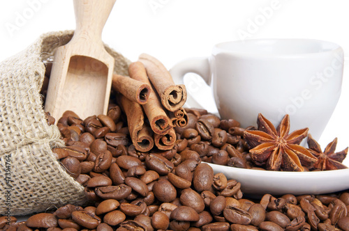 Obraz w ramie Kaffeebohnen und Kaffeetasse