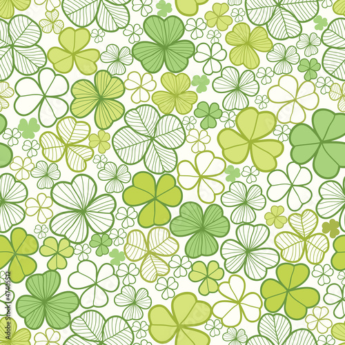 Obraz w ramie Vector clover line art seamless pattern background with hand