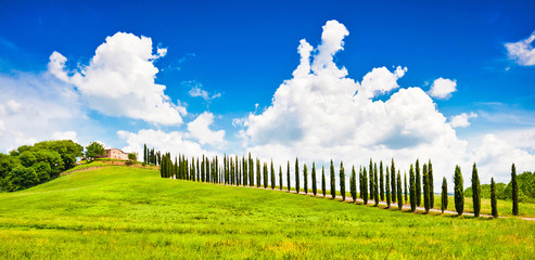 Wall Mural - Beautiful landscape with house on hill in Tuscany, Italy