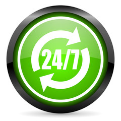 Poster - 24/7 service green glossy icon on white background