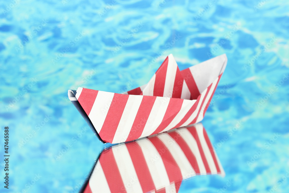 Ship of the American flag, on blue background. Columbus Day.