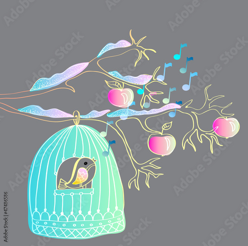 Fototapeta dla dzieci winter background with cage and bird