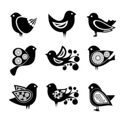 Set of cartoon doodle birds icons