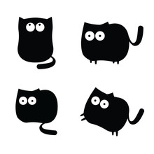 Set Of Funny Black Cats