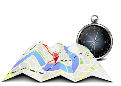 city map with compass