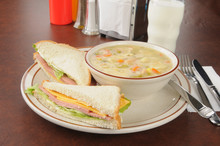 Bologna Sandwich With Chicken Soup