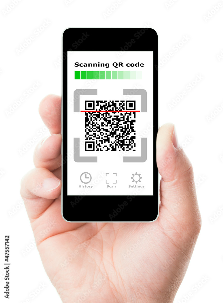 Smartphone in hand scanning QR code Stock Photo | Adobe Stock