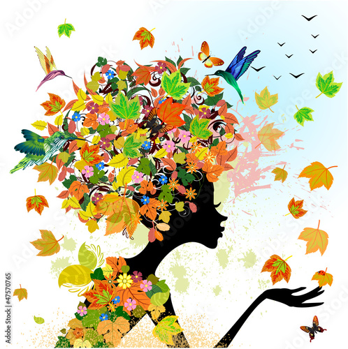 Fototapeta do kuchni girl fashion flowers in autumn