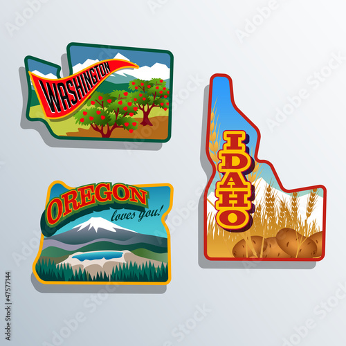 Fotografie, Obraz United States Outines Washington Oregon, Idaho retro artwork