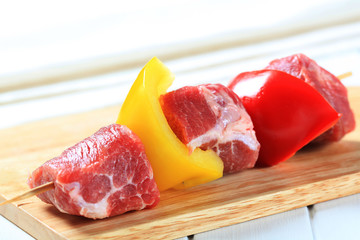 Canvas Print - Raw red meat skewer