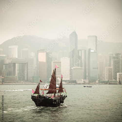 chinese traditional wooden sailboat sailing Poster