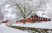 Characteristic Swedish Settlement In Winter Season