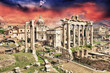 Sunset above Ancient Ruins of Rome - Imperial Forum